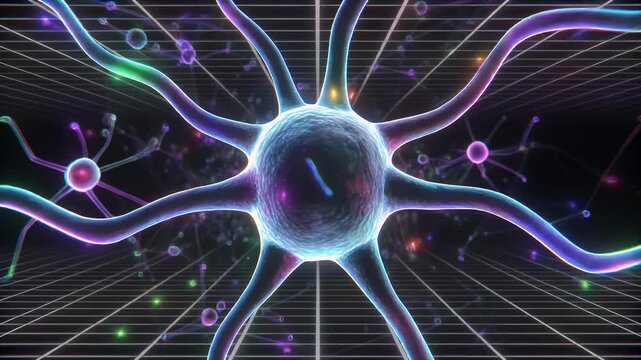 Vibrant digital depiction of a neural network, showcasing brain activity and intricate synapse connections in a futuristic setting, symbolizing intelligence, thought, and technology