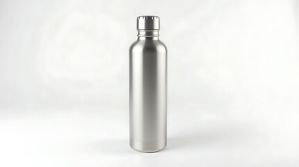 Stainless Steel Reusable Bottle Isolated on White with Soft Studio Lighting
