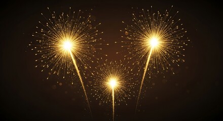 Sparkling Golden Celebration Fireworks Brilliant gold starbursts with glittering particles and light bokeh for anniversary or party backdrops