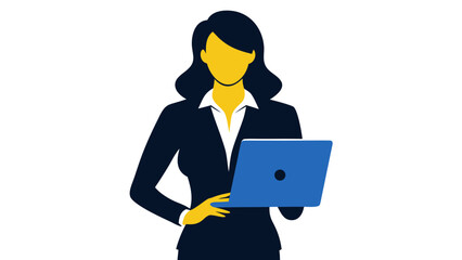 Businesswoman working on laptop Vector