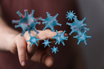 3D render illustration showing the microscopic view of virus cells, conceptual representation for science, dis