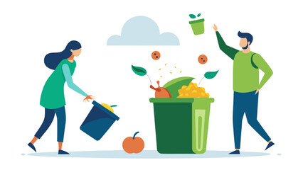 People sorting waste into recycling bin Vector
