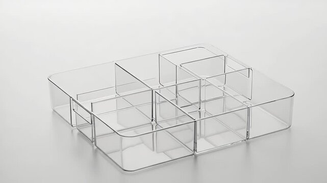 Clear Acrylic Desk Organizer for Office Supplies and Cosmetics on White Background..