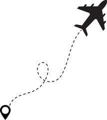 Airplane Vector with Dotted Line Path Travel Route Illustration