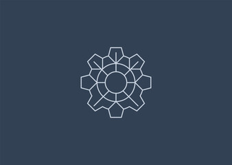 A gear line style logo with precise mechanical outlines, representing industry, engineering, reliability, efficiency, and technical innovation