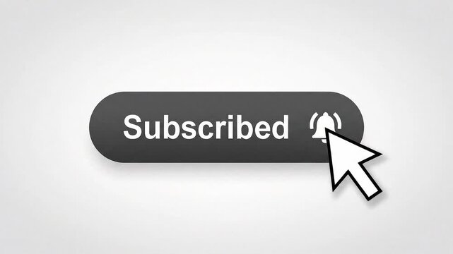 youtube subscribe button animation with mouse cursor clicking and notification bell icon activation on light gray background