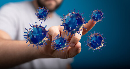 Abstract image showing virus cells as a concept of danger. Illustrated coronavirus, health and disease concern