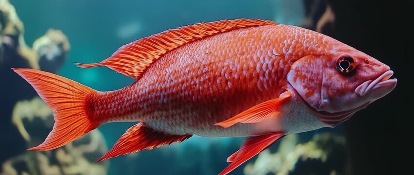 Vibrant Red Fish Underwater Aquarium Coral Reef Scene Aquatic Life