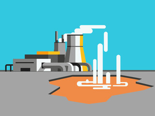 stylized geothermal plant scene showcases a power plant extracting energy from a bubbling geothermal pool Modern clean design with a vibrant blue backdrop Ideal for energy and sustainability visuals