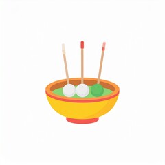 Sushi rolls with chopsticks in wooden bowl on green wasabi paste minimalist food styling