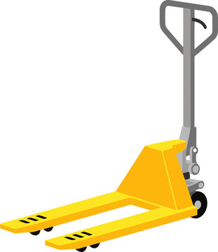 A vibrant yellow pallet jack stands ready for warehouse operations. Clean, modern illustration for commercial use. Focus on functionality and bright colors.