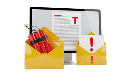 Explosive email threats and warnings on computer