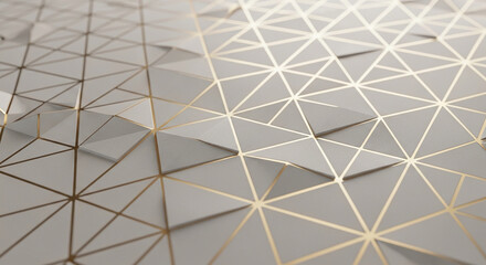 Abstract grey textured triangles with gold lines, creating a geometric pattern suitable as a luxurious background or showcase mockup for text or branding