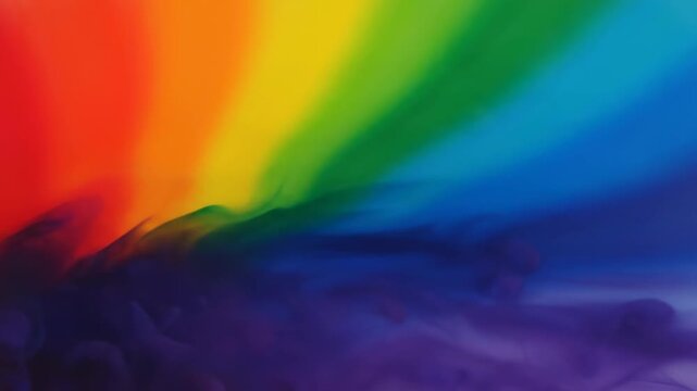 Rainbow gradient background with purple shapes at the bottom