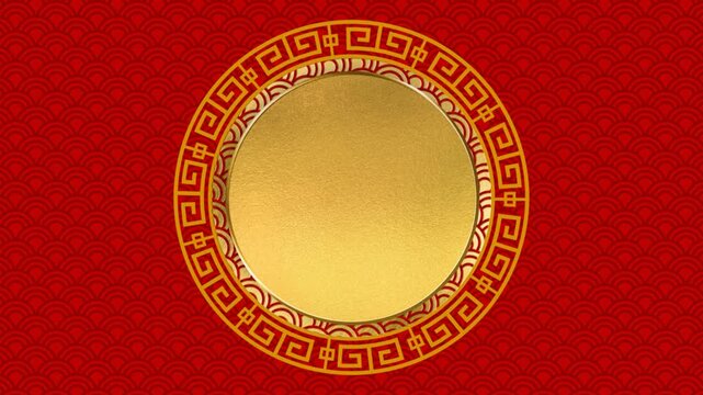 Lunar New Year Golden Circle on Red Pattern Background Template