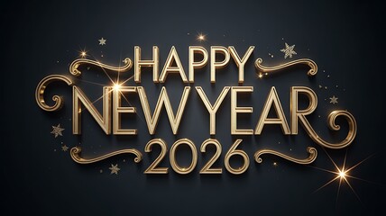 Happy New Year 2026 Luxurious Greeting Card with Golden Text and Sparkles