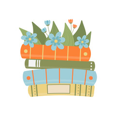 Books with flowers flat icon