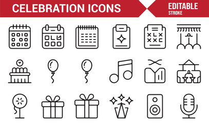 Minimal celebration and festive event icons set