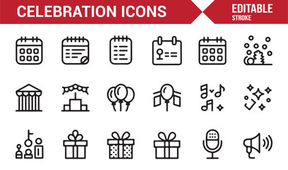 Editable celebration outline icons for invitations and UI