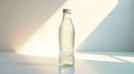Clean Beverage Bottle Mockup with Condensation on Transparent Glass in Soft Daylight