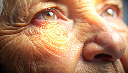 Glimpses of a Lifetime: A detailed view of an aged face, showcasing the passage of time through its eyes and skin, reflecting wisdom, experience, and the intricate map of a life fully lived.