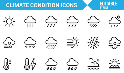 Minimal climate and weather outline icons set
