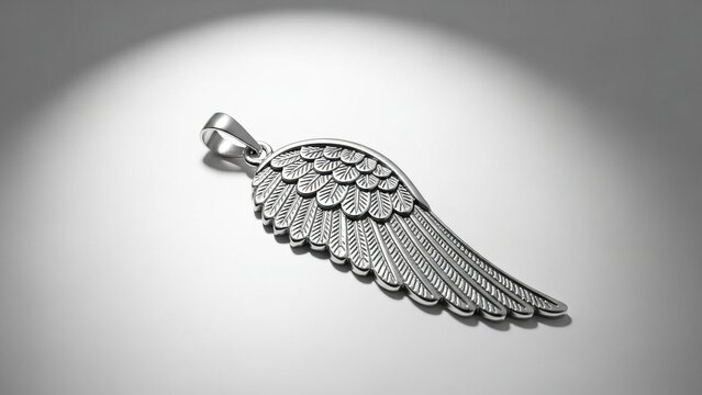 Silver wing pendant with delicate feather details