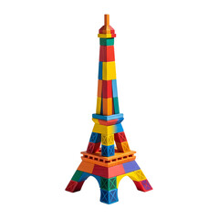 Colorful Eiffel Tower Model Made of Building Blocks on Transparent Background