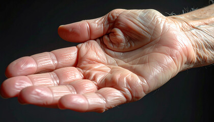 Aging Gracefully: A close-up study of an aged hand, showcasing the intricate lines and textures that tell the story of a life well-lived.