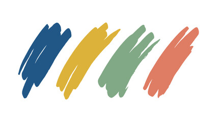 Collection of four colorful hand drawn paint smears. Artistic grunge brush strokes ideal for creative backgrounds, text highlighting, and graphic design elements.