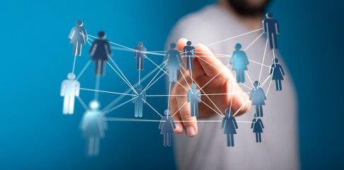 Abstract network of connected people symbolizing teamwork, social networking, communication, and relationships. Suitable for business, technolog