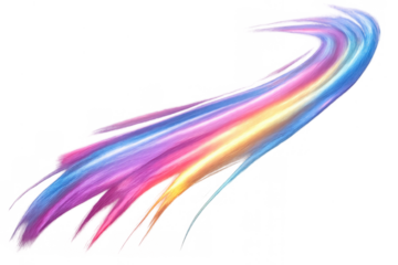 Abstract iridescent wave creating a dynamic light streak with smooth flowing colorful lines on a transparent background