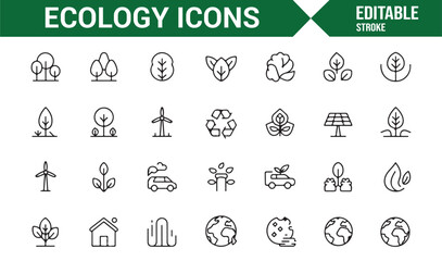 Editable ecology outline icons for sustainability design