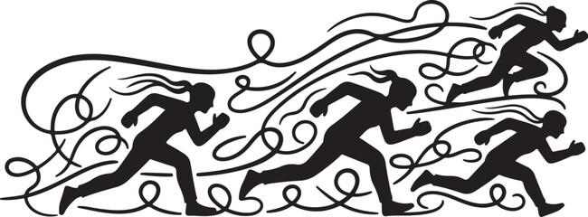 Silhouette of people running in a stylized abstract motion