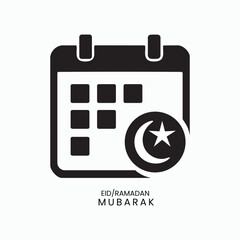 Eid and Ramadan Mubarak Calendar Icon with Crescent Moon and Star Silhouette in Minimalist Style