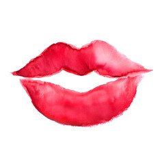 Fototapeta premium Beautiful watercolor red lips on white background, perfect for Valentine's Day theme, or makeup cosmetic product. Smear and texture of red kiss made with paint.