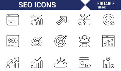 Web marketing and SEO performance line icons