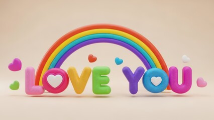 Vibrant rainbow and hearts expressing love