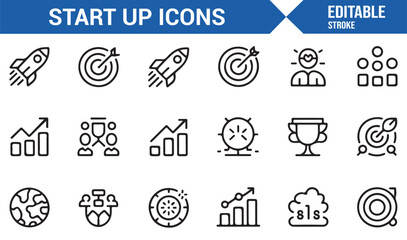 Startup metrics and performance outline icons