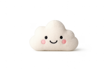 White cloud plush toy smiling cheerfully, transparent background