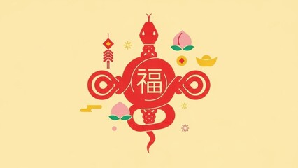 Chinese New Year red lantern and decorations with Fu character.