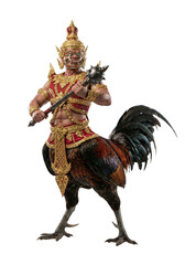 Fototapeta premium Mythical Yaksha bird hybrid warrior holding mace isolated. Thai Himmapan creature.