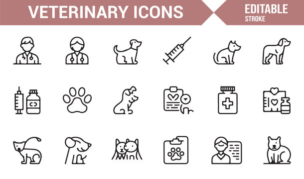 Pet health and veterinary medical outline icons - Powered by Adobe