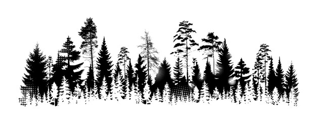 Pine tree silhouette concept. Minimalistic creativity and art with Christmas trees. Ecosystem and envorinment. Template and mock up. Cartoon flat vector illustration isolated on white background