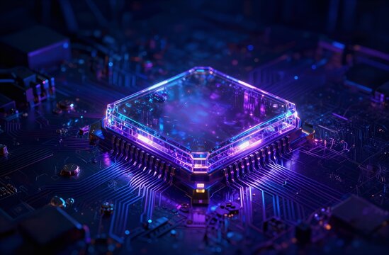 Holographic processing unit symbolizing ai and data transfer - Powered by Adobe