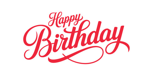A red handwritten style happy birthday graphic on a white background