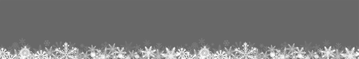 Seamless snowflake line pattern horizontal on a grey background. hand drawing. Not AI, Vector illustrations