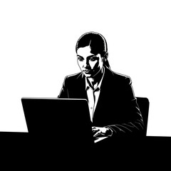 Focused businesswoman working on her laptop in the office.