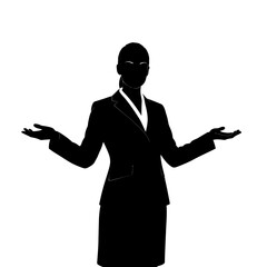 Silhouette of a Businesswoman with Open Arms on White.