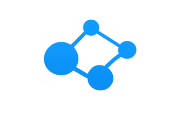 Blue network icon representing connected nodes, social media, technology, and communication symbol on transparent background
